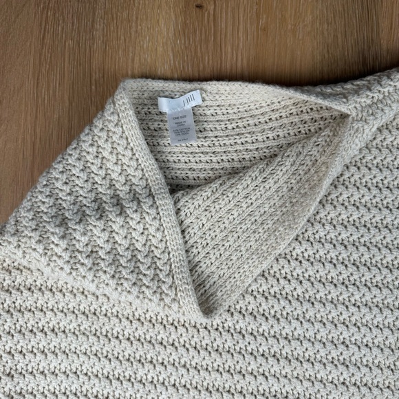 J. Jill Women’s Knit Crochet Poncho One Size Asymmetrical White Off Cotton Wool - Picture 6 of 6